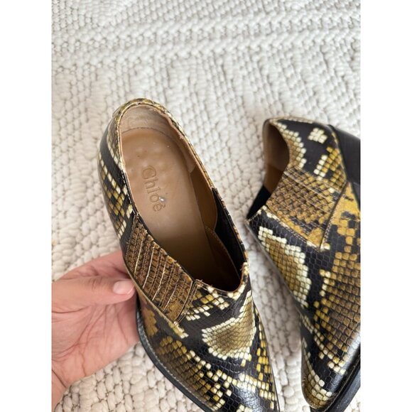 Chloé Rylee Snakeskin Embossed Leather Ankle Bootie Leather Block Heel Size 36 - Picture 5 of 10